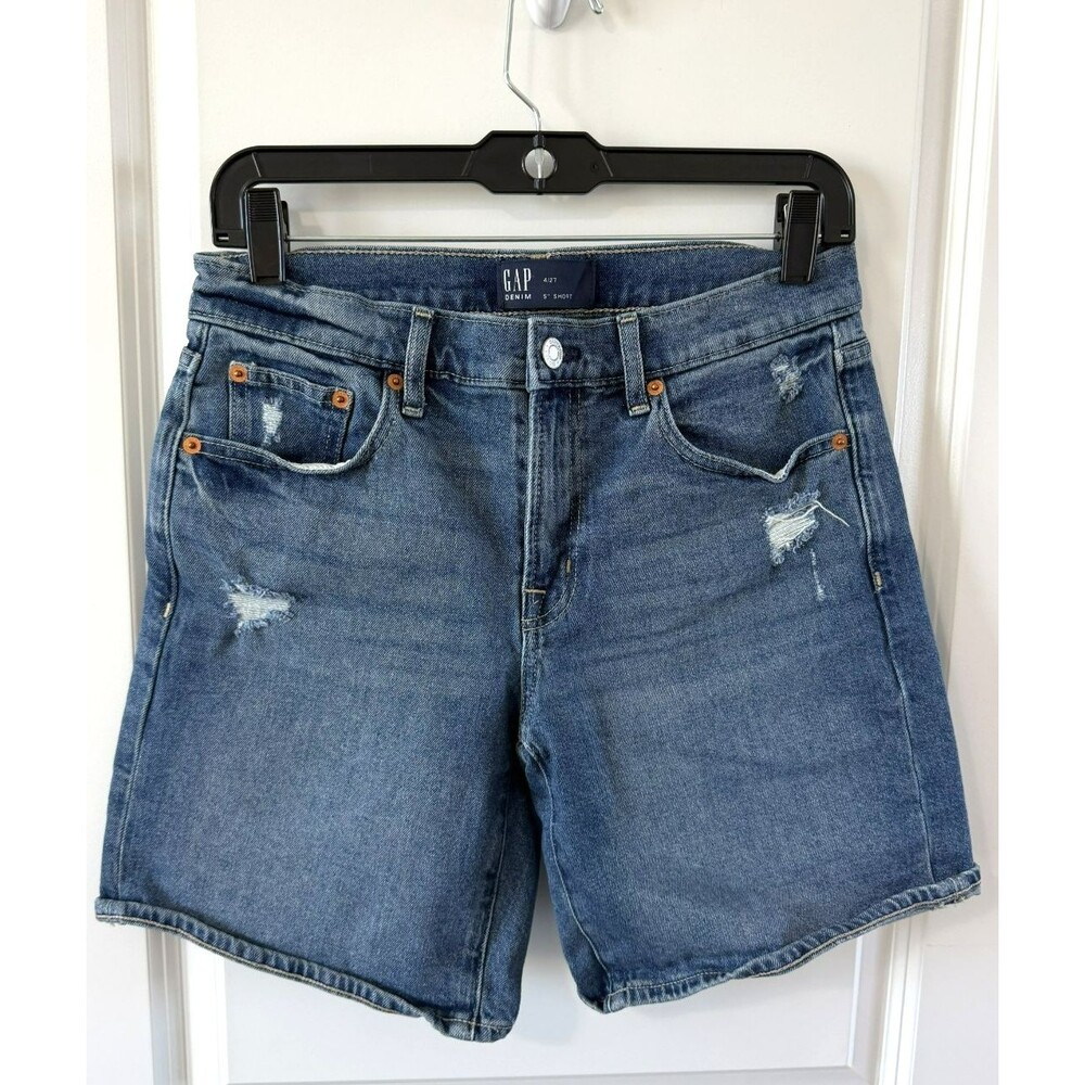 Gap Denim 5" short Mid Rise Distressed Denim Shorts 4/27 Regular mid length